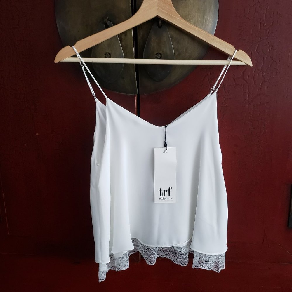 (NWT) Zara White Lace Trim Double Layer Camisole Tank Top XS